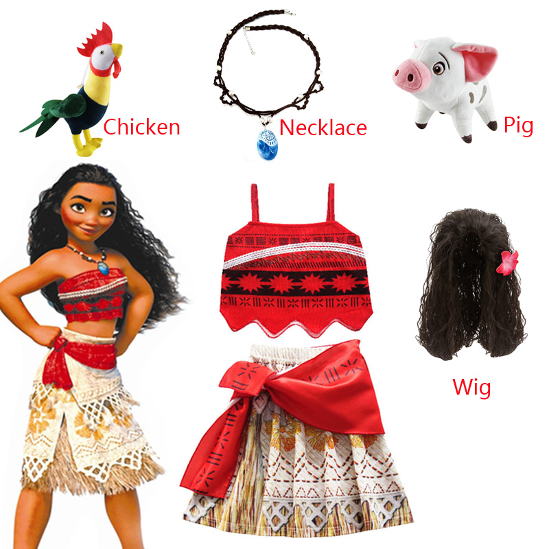 

Girl's Dresses Ocean Adventure Fancy Moana Costume for Girl Summer Beach Role Play Party Princess up Halloween Clothing, Black;red