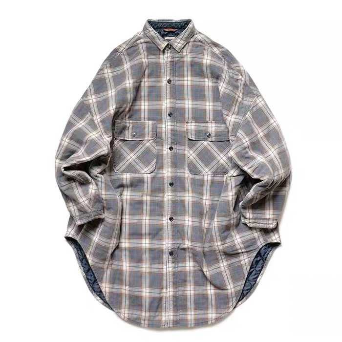 

2021 Kapital Hirata Hehong Flannel Plaid Plush medium length cotton jacket, Navy