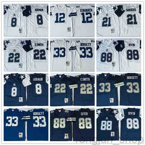 

NCAA Retro Vintage Football Mens #8 Troy Aikman 12 Roger Staubach 21 Deion Sanders 22 Emmitt Smith 33 Tony Dorsett 88 Michael Irvin Jerseys, As picture