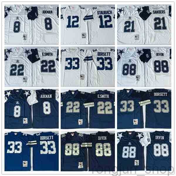 

NCAA Retro Vintage Football Mens #8 Troy Aikman 12 Roger Staubach 21 Deion Sanders 22 Emmitt Smith 33 Tony Dorsett 88 Michael Irvin Jerseys, As picture