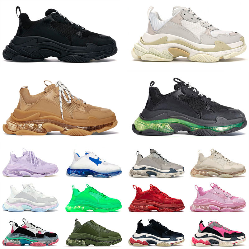 

New Triple S Designer Shoes Luxury Platform Sneakers Crystal Bottom Clear Sole 17FW Classic Black White Glitter Fashion Oversized Vintage Flat Trainers Boots, C1 triple white 36-45