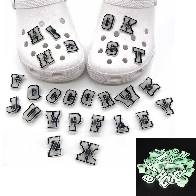 

100pcs Glow In The Dark Lettters Croc Charms Shoe Charm Buckle Clog Decoration Buttons Jibitz Soft Rubber, White;pink