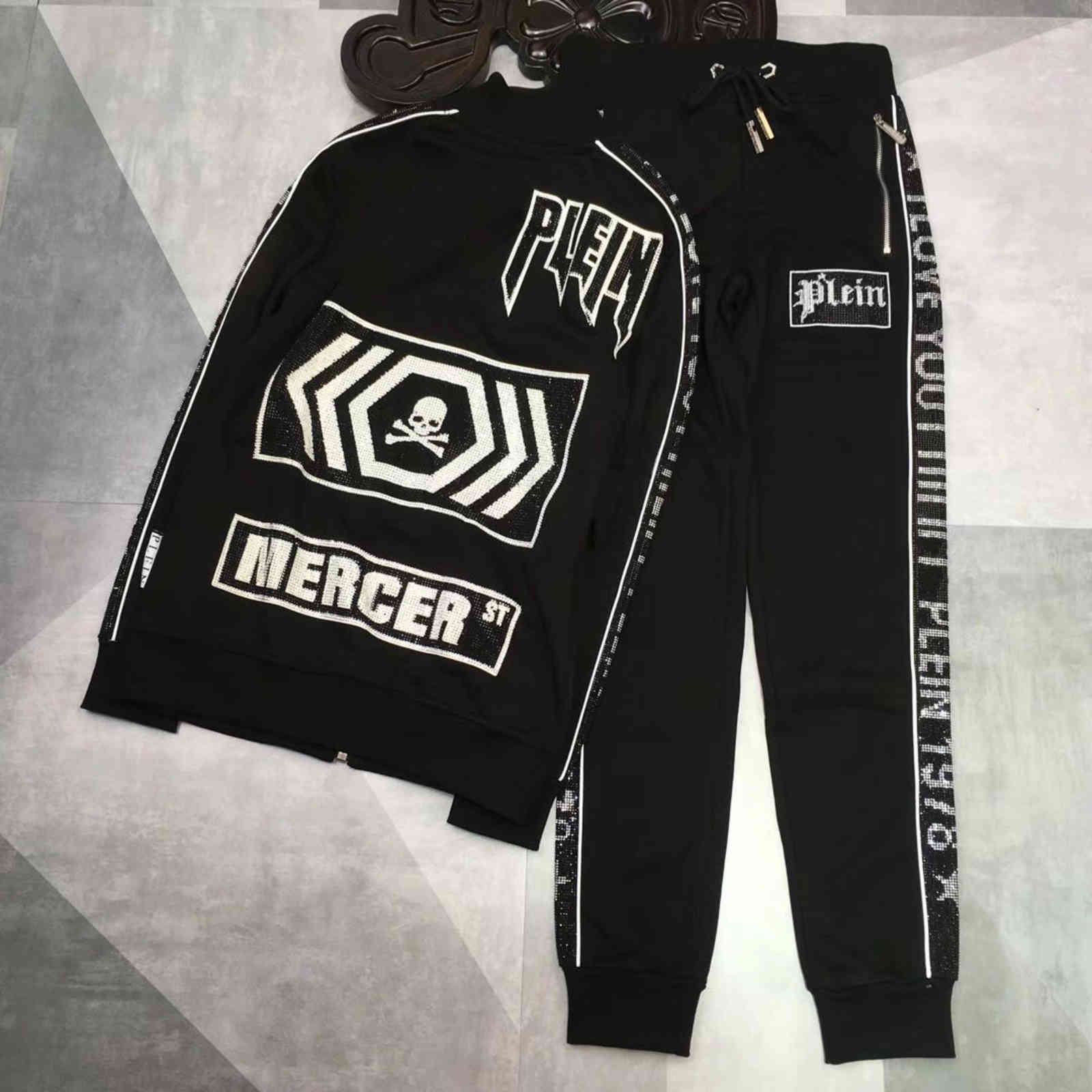 

PLEIN BEAR Mens HOODIE ET TROUSERS SKULL Tracksuit Men Hoodi Casual Tracksuits Jogger ets Sets Sporting Suit 74174, Black