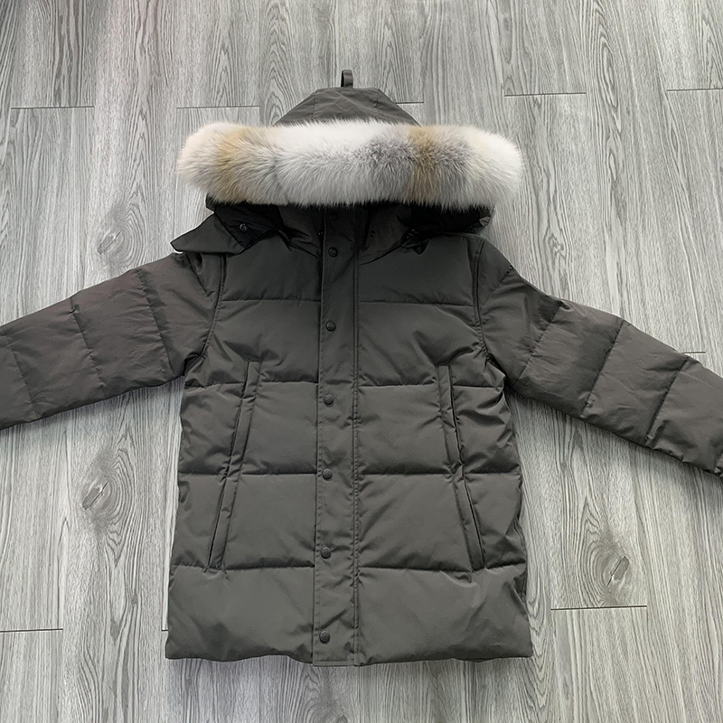 

Men's Winter Down Bomber Jackets Thick Short White Wolf Fur Fluffy Detachable Hat Button Coat Male Outdoor Fashion Classic Warm Windproof Cold Parkas E0106 Size XS, Dustbag