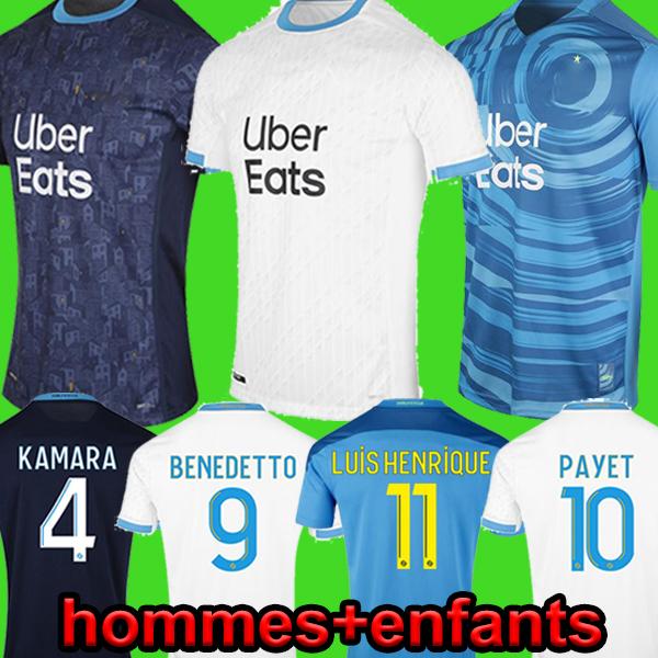 

20 21 Marseille soccer jersey Olympique De OM 2021 maillot foot CUISANCE THAUVIN BENEDETTO KAMARA PAYET football shirts men + kids kit, Black
