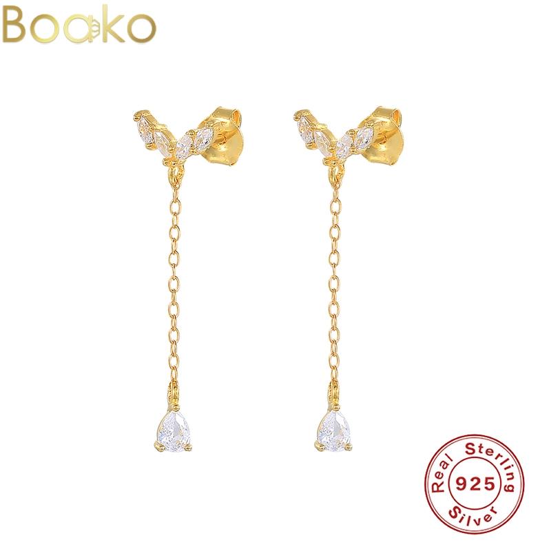 

Stud BOAKO Ins Long Geometry Paperclip Earrings For Women Piercing 925 Sterling Silver Fine Jewelry Pendientes, Golden;silver