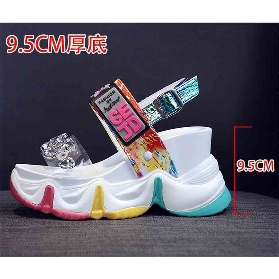 

2021 Women Summer Wedge Sandals Transparent PVC Crystal Chunky Platform Shoes Woman Rainbow Thick Bottom Sandals for Women 2020, Red