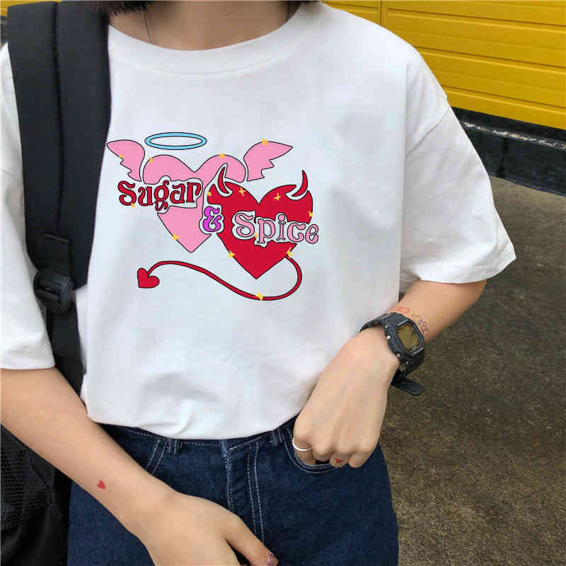 

Harajuku Sugar Angel Spice Devil T Shirt Women Aesthetic Grunge Vintage 90s Graphic Tees Casual Cotton Tops Clothes Female Tee 210518, White tee