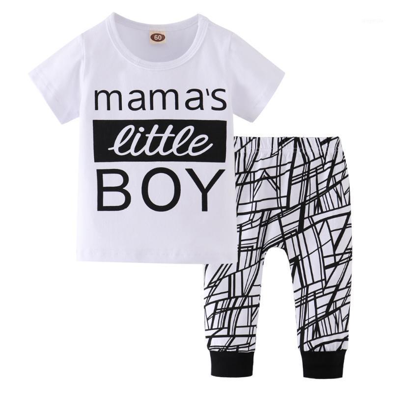 

2Pcs Baby Boys Clothes Set Summer Short Sleeve Mama's Little Boy Born Infant Outfits Tops Pants Cotton Toddler Clothing Sets, White