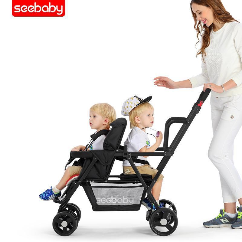 

Strollers# Can Sit & Lie Stroller For Two Children, Tandem Pram, Foldable Twins Carriage