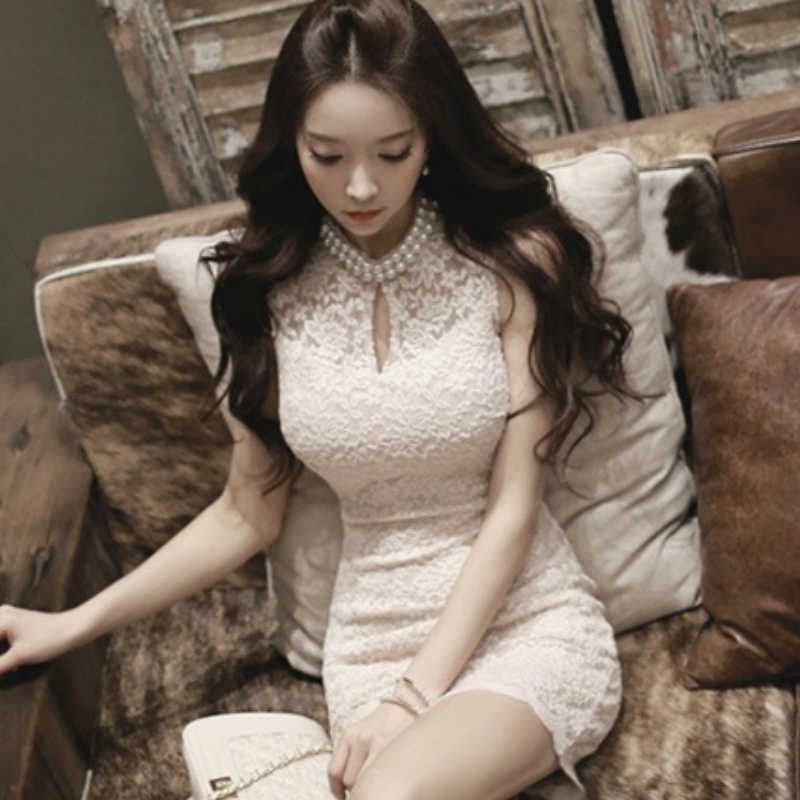

Fashion Women Dress Sexy Hollow Out Lace Dress Women Beading Sleeveless White Summer Dress Vestidos De Verano Dresses C829 210602