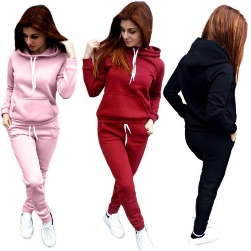 

QNPQYX Womens tracksuit Patchwork Hoodies and Pants Autumn Winter Sweatshirt Hooded Long Sleeve Striped Pullovers Tops new bestOX42A, Red