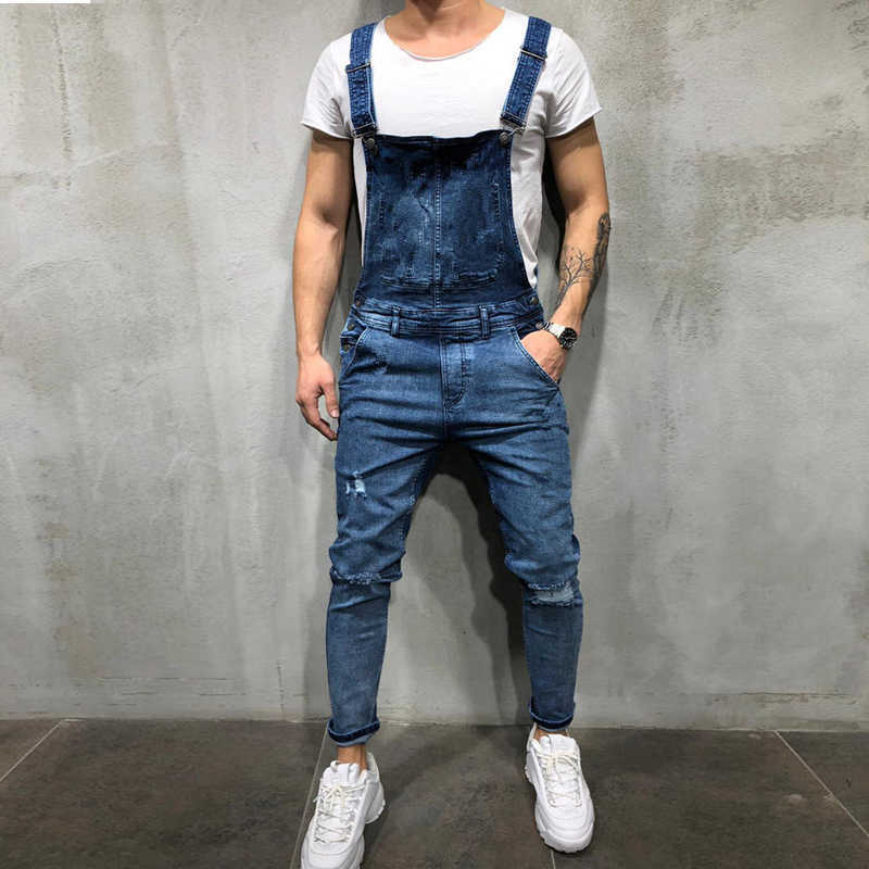 

jeans Fashion Street Hip-Hop Tij Overalls Male ny Stretch Jarretel Casual Long Broek Men, Blue