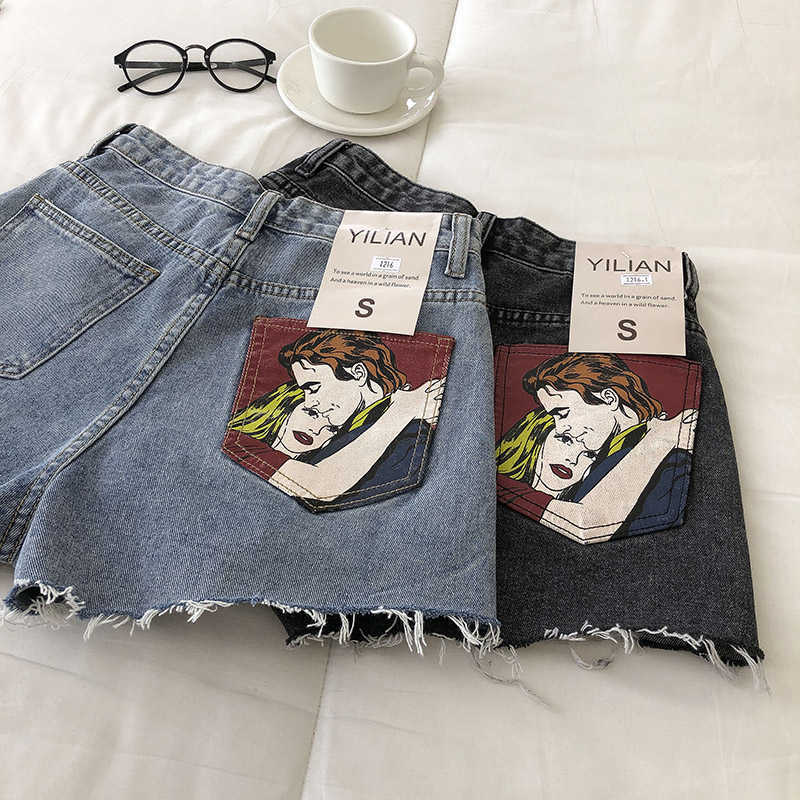 

Woman Causal Buttoms Fashion High Waist Streetwear Short Jeans Pants for Women Ripped Denim Shorts 210602, Black