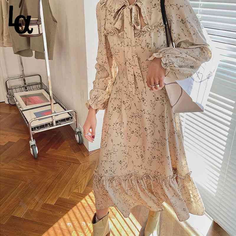 

Beach Bandage Dress Female Elegant Long Sleeve Princess Women Office Lady Casual Chiffon Korea Summer 210519, Black