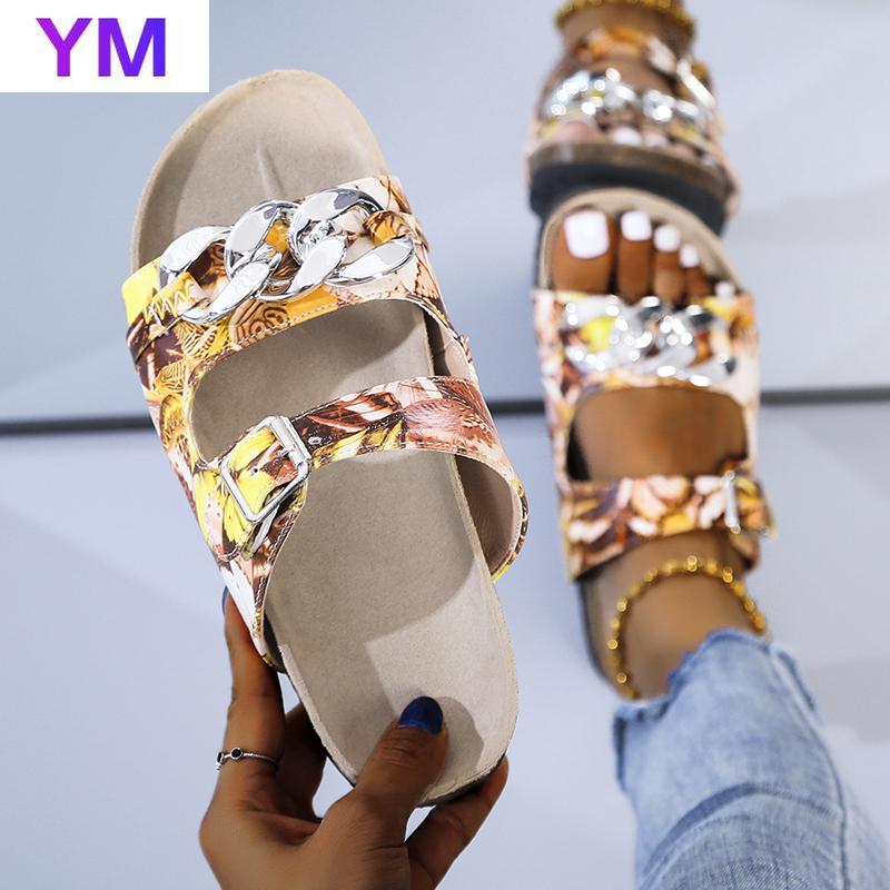 

Sandals 2021 Brand Designer Metal Chain Platform Shoes For Women Peep Toe Casual Comfortable Summer Beach Zapatillas Casa, Black