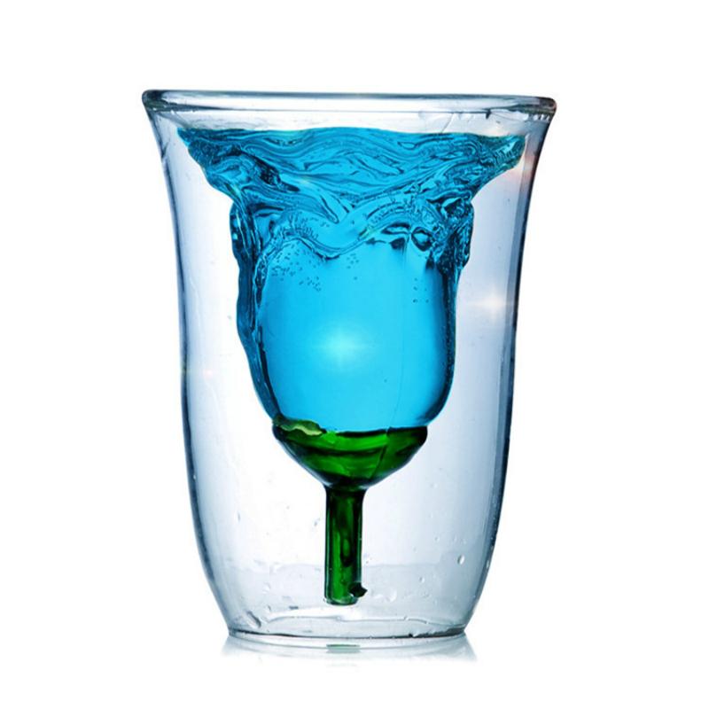 

Wine Glasses Design Rose Shape Double Wall Copo Gafas Vetro Bilayer Glass Cocktail Flip Liquor Cup Vaso Household Bar Lover Gift