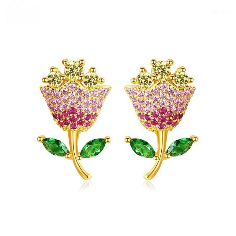 

Trendy Cz Rose Flower Small Mini Stud Earring For Women, Golden;silver
