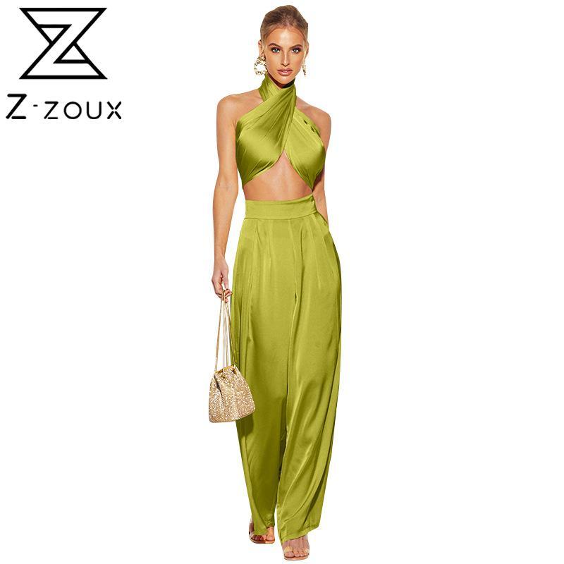 

Women Set Top Pants Sets Sleeveless Bandage Sexy Short Tops High Waist Wide Leg Summer Woman 210524, Blue