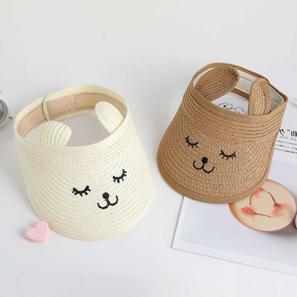 

Sun hat for children summer boys and girls' shade cool hollow fashion straw rabbit sun Beach hat, Yellow