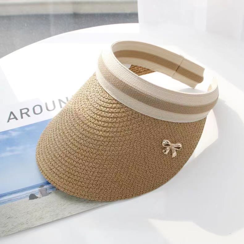 

Women's Sun Hats Handmade Straw Visor Caps Parent-Child Summer Empty Top Beach, Butterfly black