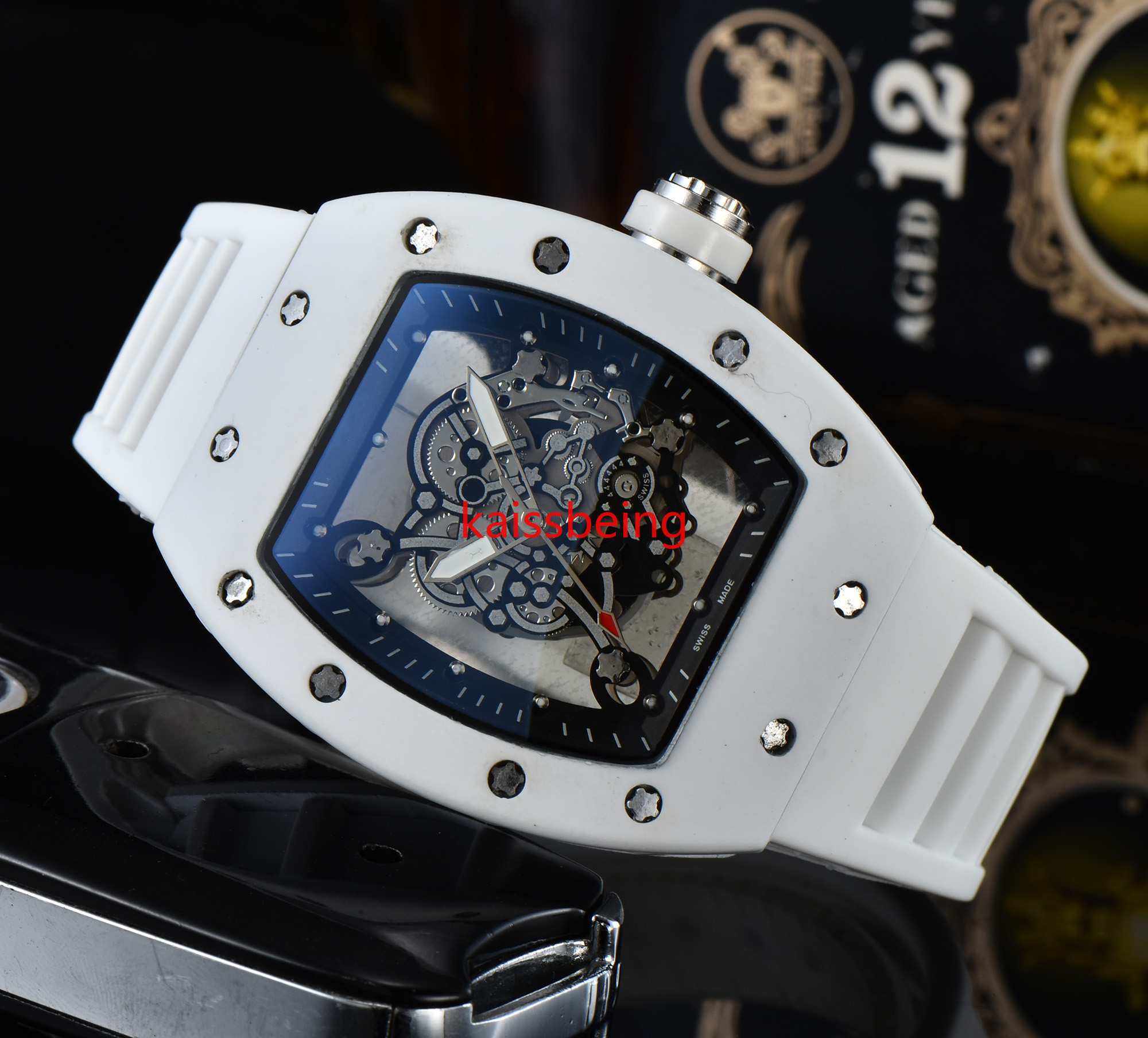 

2021 Fashion Mens Skeleton Rubber Watch Automatic Movement Men Famous Designer men's sports Watches montre de luxe Wristwatches