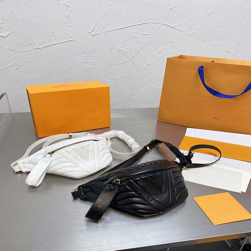 

Men Bags Classical Cross Body Female Designers Fashionable Style Luxurys Unisex Drawstring Waist Bags Grace Black and White Color, Packaging box