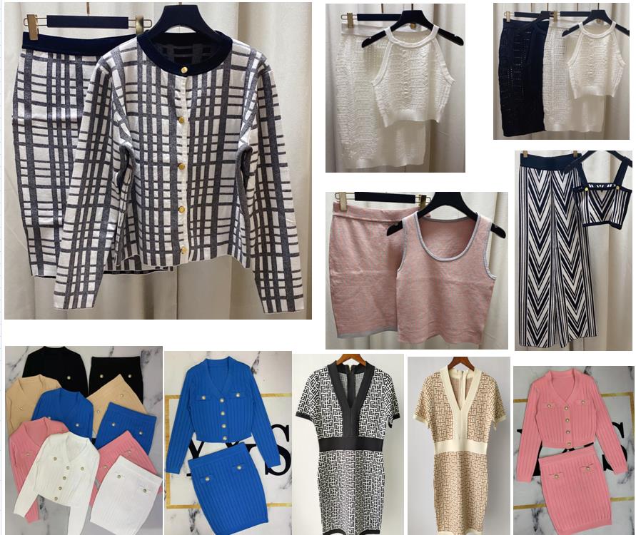 

Womens Two Piece Sets Casual Dresses Sweaters Skirt Short Long Sleeves Knitted Cloth Luxury Designer Clothes Causual Wear Knitting Clothing, White