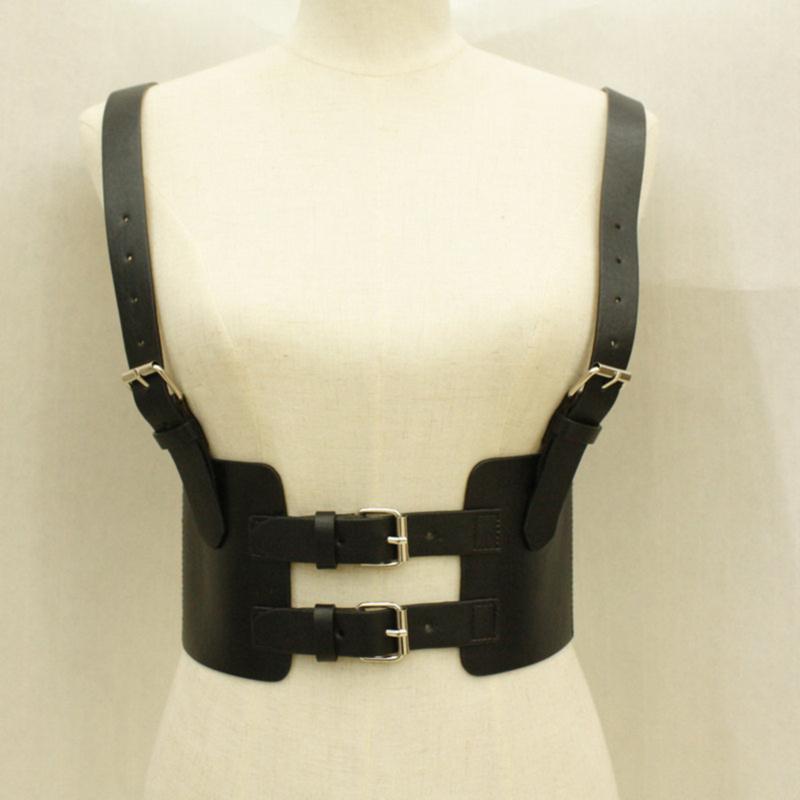 

Belts Fashion Leather Steampunk Sexy Underbust Waist Belt 2021 Corset Vest Harness Strechy Waistcoat For Women Synthetic, Black