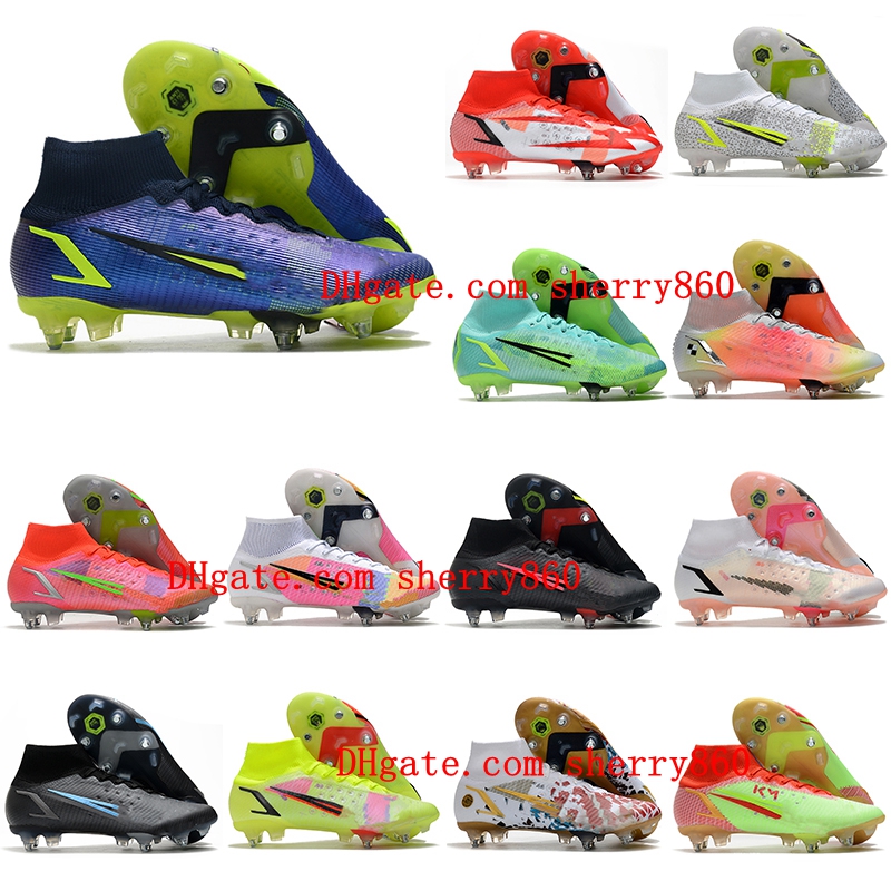 

2021 Mens Soccer Shoes Mercurial Superfly VIII Elite SG PRO Anti Clog Cleats Green Red Pink Blue Yellow Black Cleats Football Boots, As picture 2