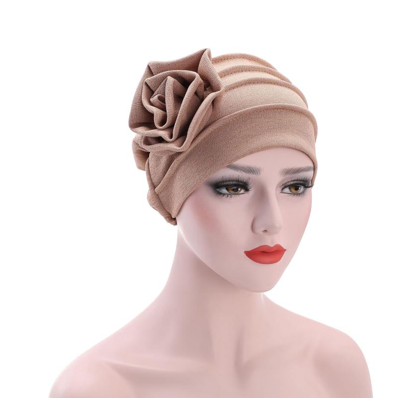 

Scarves Europe United States Monochromatic Flower Turban Side Muslim Baotou Cap Confined Bandanas Hoofddoek