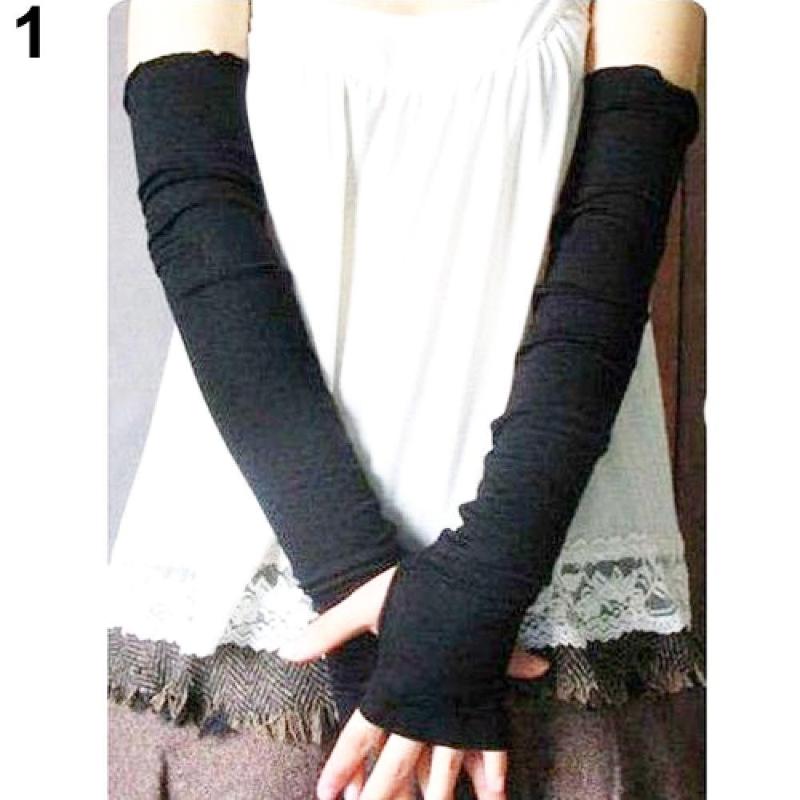

Solid Color Gloves Women Men Sunscreen Driving Lady Fashion UV Sun Protections Arm Warmer Long Fingerless Cotton Five Fingers, Blue;gray