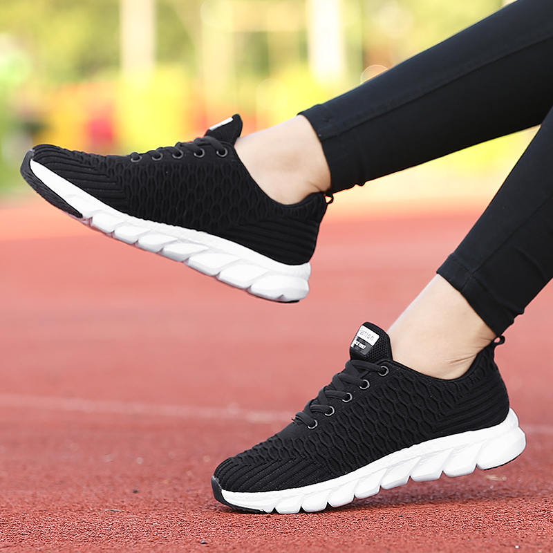 

Authentic Women's running shoes lightweight fly mesh breathable black white pink sports trendy female casual sneakers trainers, A2