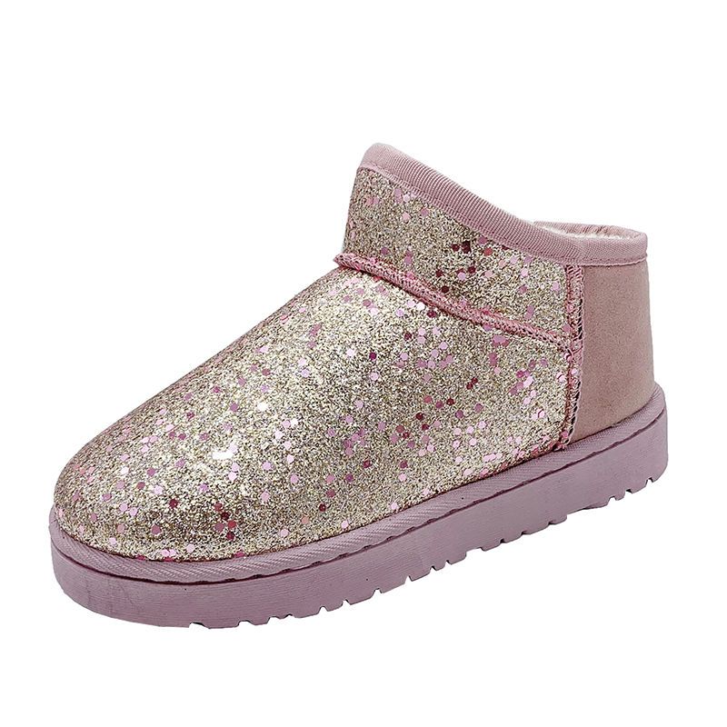 

Women's winter sequined boots outdoor fashion with fleece one foot comfortable non-slip thick soles warm cotton shoes, Silver
