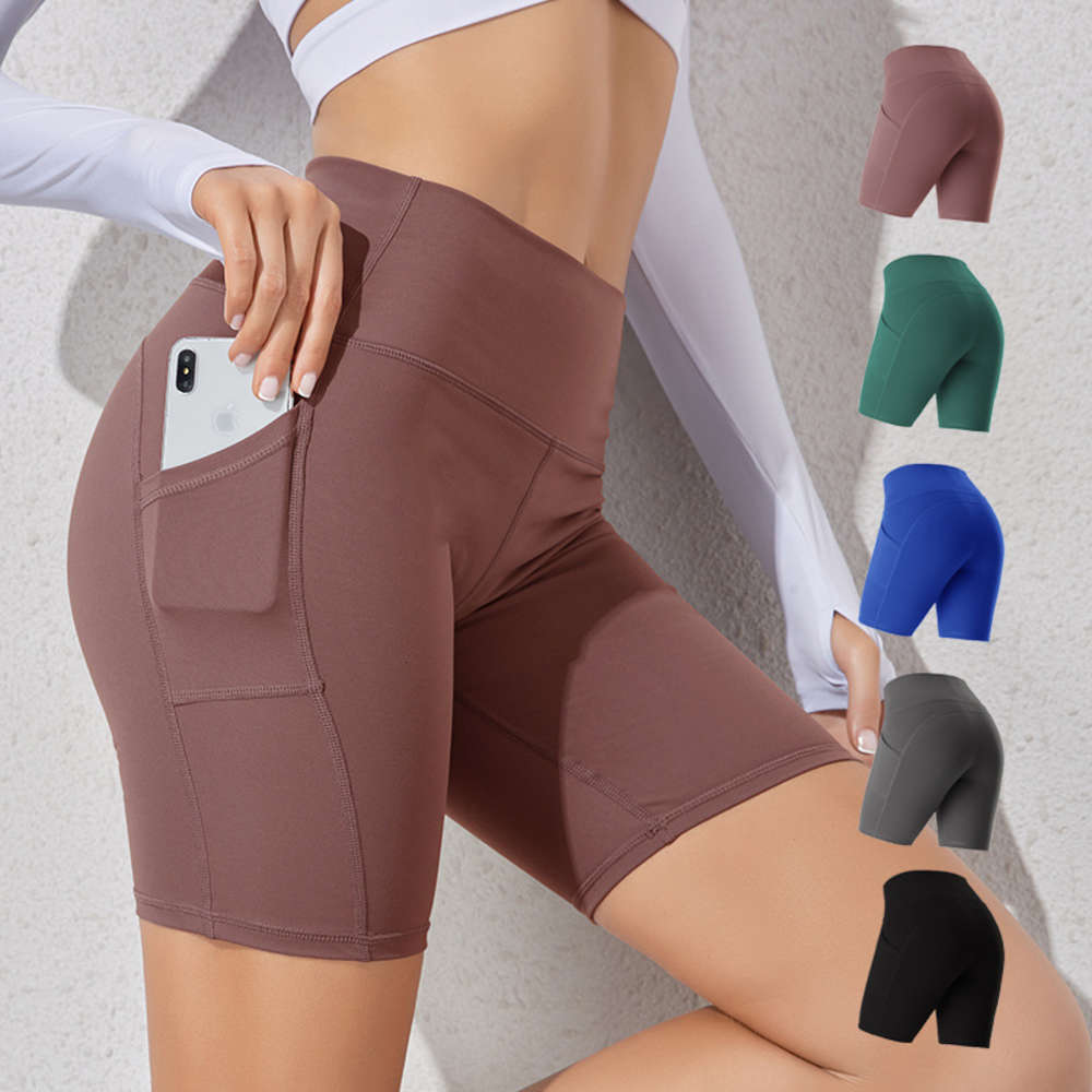 

High quality Lulu same fitns 5-point sports hip lift quick dry running high waist pocket YOGA SHORTS wy47, White;black