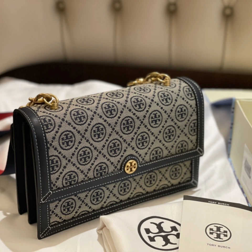 

2021 new TB women's Bag Canvas old flower cross small square double T organ jacquard single shoulder bag M6BJ