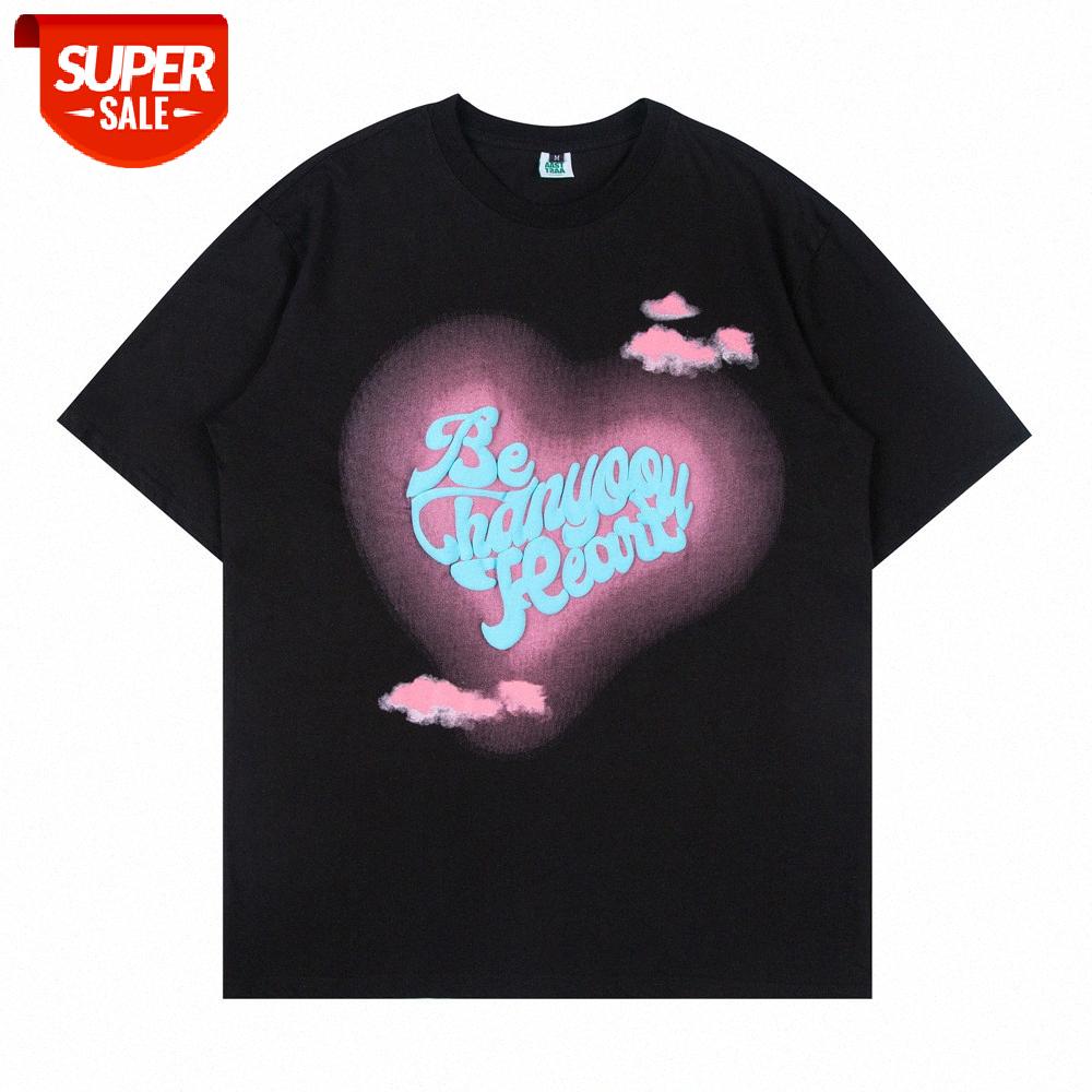 

Love Letter Foam Printing Short Sleeve T-shirt Men's Loose Round Neck Five-point Half #zr5U, White;black