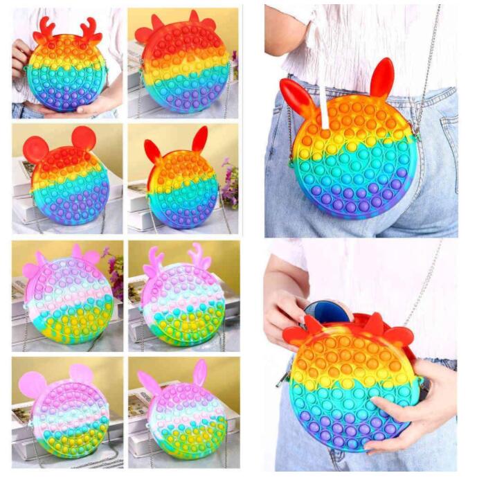 

U stock Rainbow Collectable Macaroon Fidget Bubble Chain Bag Purses Kids Boy Girls Novel Cool Design Crossbody Pack Push Sensory Puzzle Toys Early Leaning CT03
