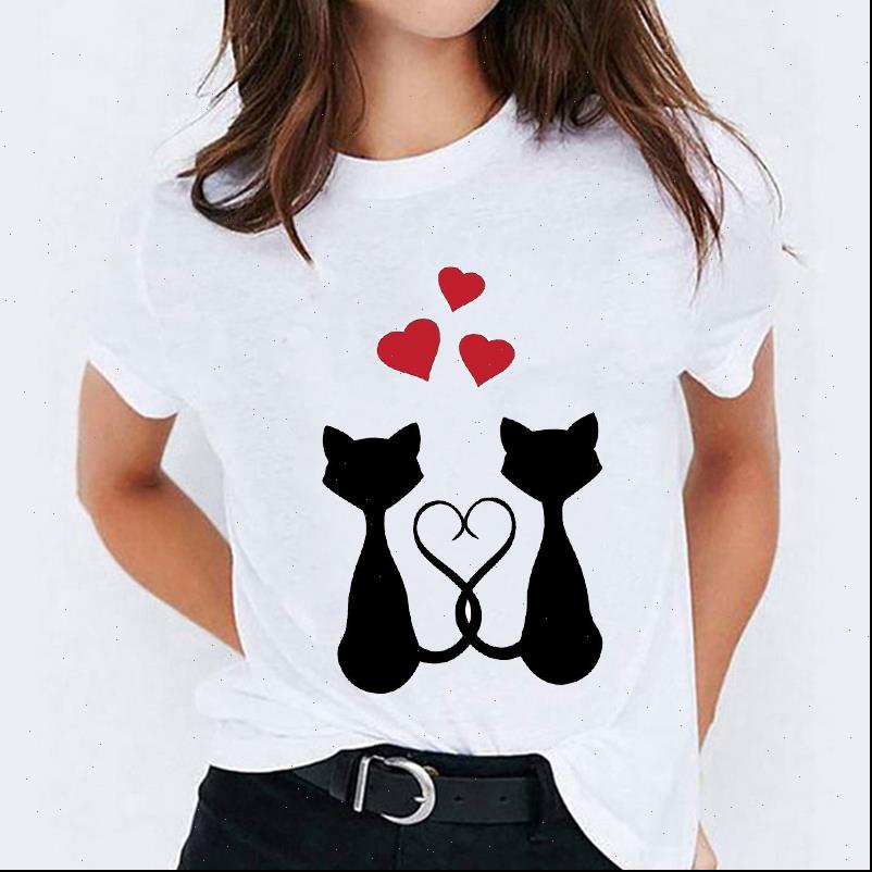 

graphic cat love valenitne 90s women printing clothing trend fashion print lady womens female tee shirt, White