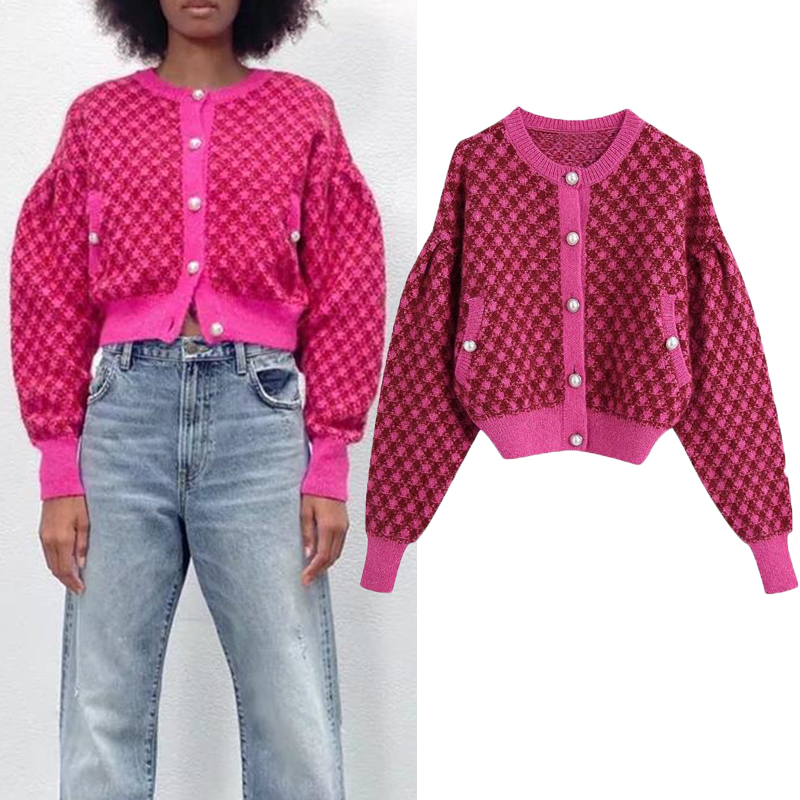 

Fashion British Women Sweater Cardigan 2022 New Fashion Lattice O-neck Slim Women Sweater Elegant Chic Street Sweater Women, Default color