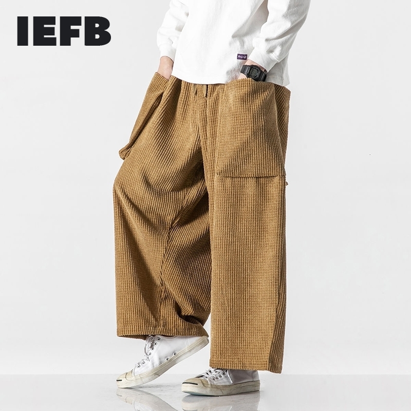 

IEFB spring large corduroy straight tube wide leg loose casual overalls neutral 9Y6075 210524, Khaki