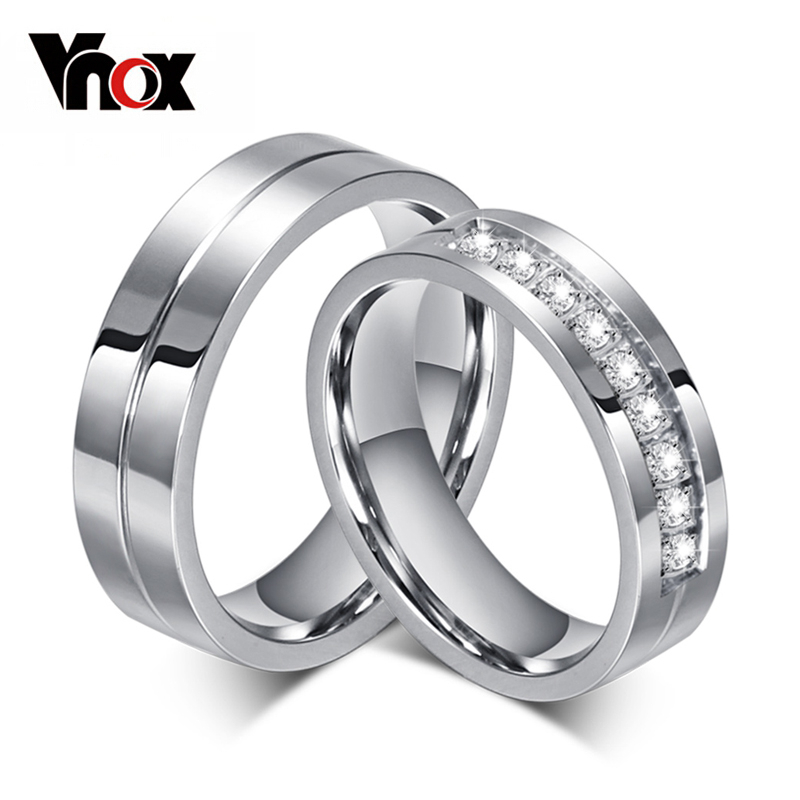 

Vnox CZ Wedding Band Engagement Rings for Couples Women Men 316l Stainless Steel Lovers Personalized Anniversary Gift