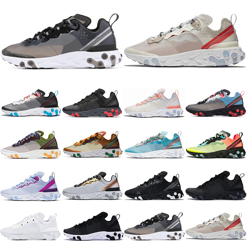 

new original element 55 87 react running shoes Triple Black white Anthracite Sail Dark Grey Solar Red pale pink Moss Orange Peel Royal Tint Volt Racer purple cool, Blue purple