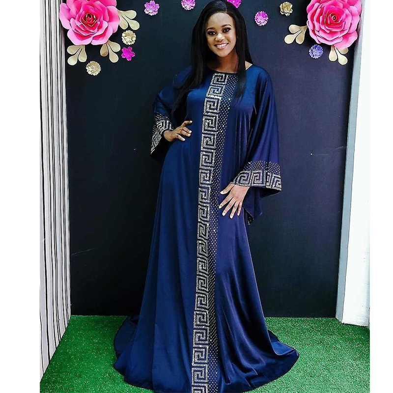 

African Dresses for Women Dashiki Party Abaya Dress Silk Beading Maxi Bazin Vintage Long Sleeve Robe Gowns Africa clothing Lady