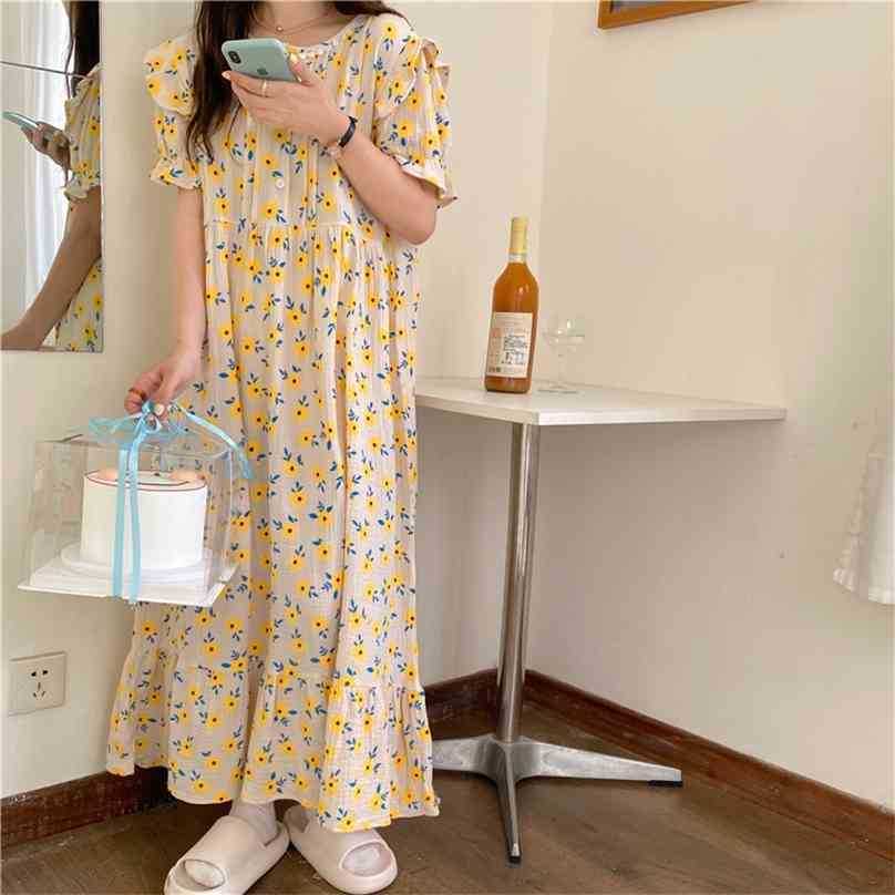 

Prairie Style Florals Pajamas Holiday Prom Outwear Sleepwear Princess Dress Printed Chic Homewear Nightdress 210525, Photo color
