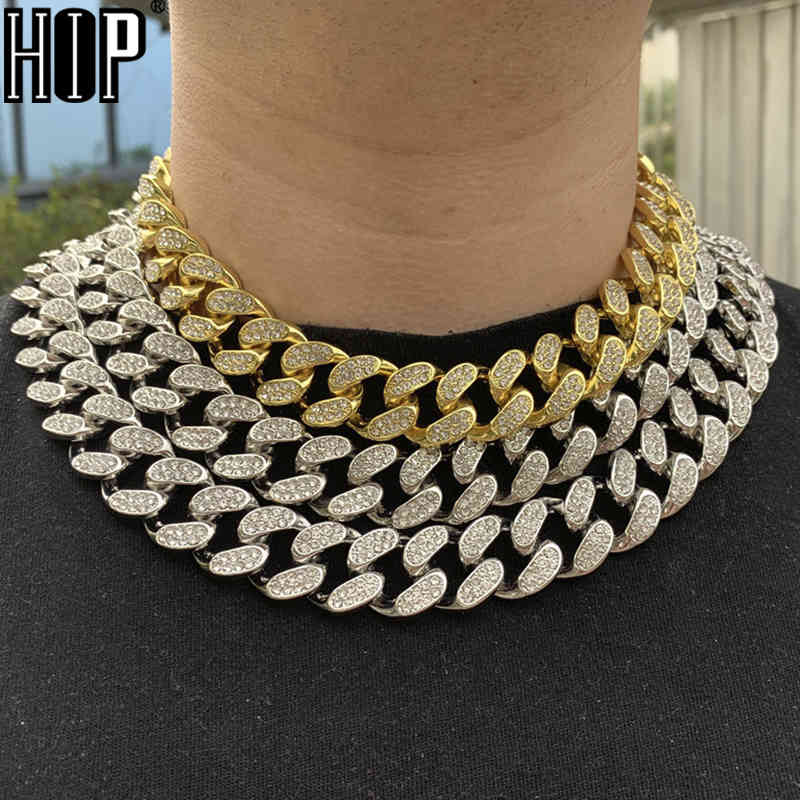 

Hip Hop 1Set 20MM Full Heavy Iced Out Paved Rhinestone Miami Curb Cuban Chain CZ Bling Rapper Bracelet Necklaces For Men Jewelry X0509