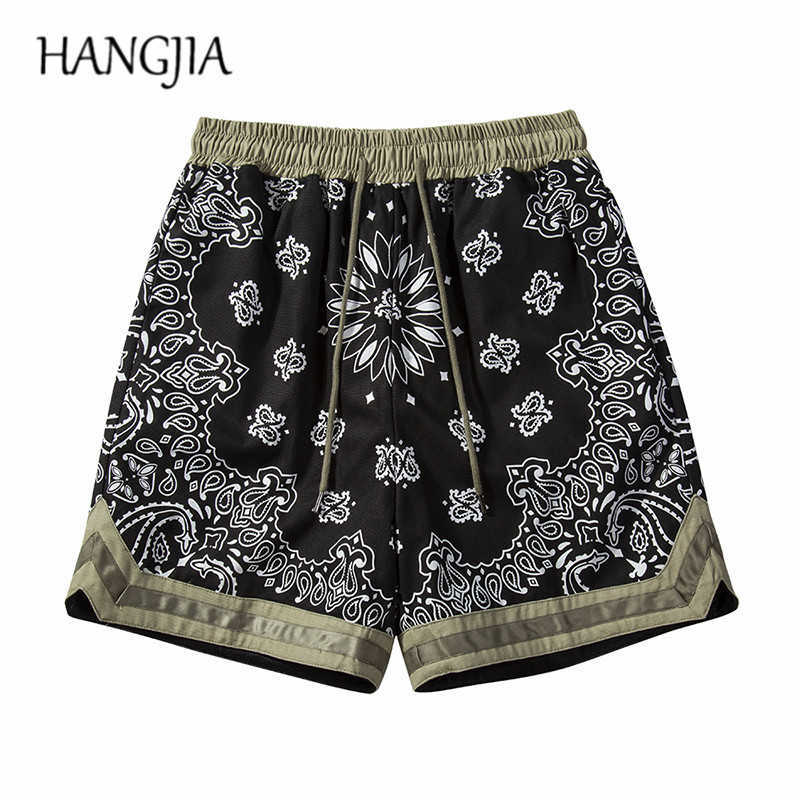 

Vintage Cashew Patchwork Sweat Shorts High Street Paisley Printing Mesh Shorts Summer Fashion Beach Five-point Pants Men's C0607, Black
