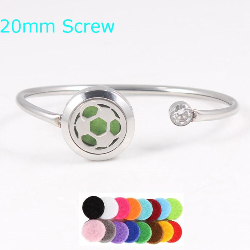 

Bangle 10pcs 20mm Football Stainless Steel Essential Oils Diffuser Locket Bracelet With Free Pads