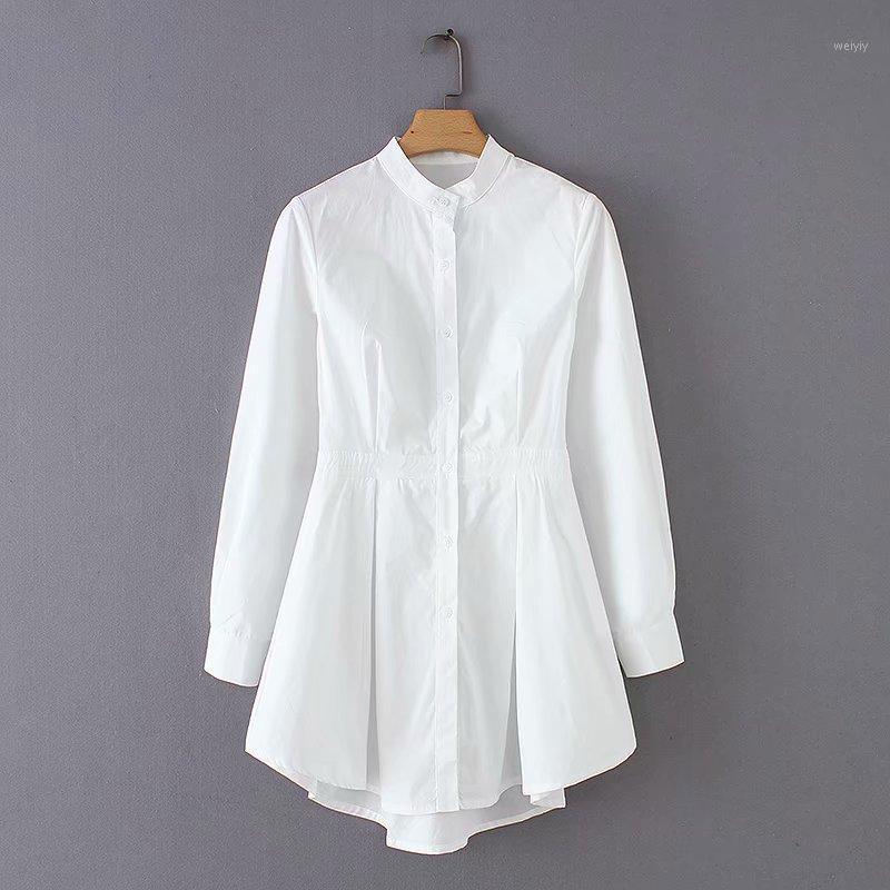 

Women' Blouses & Shirts Women Elegant Stand Collar Hem Irregular Pleats White Blouse Casual Office Lady Business Feminina Blusas Chic Tops, Starivy ls2766y