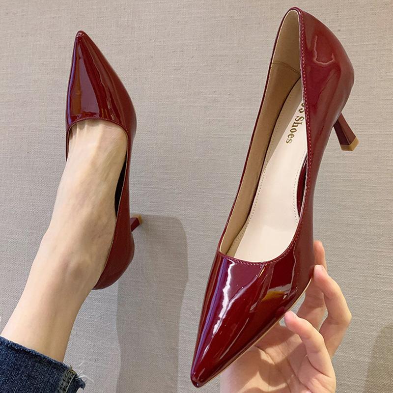 

Dress Shoes 2021 Autumn Women 6cm High Heels Kitten Low Square Toe Green Glossy Pumps Lady Burgundy Suede Party OL Prom Fetish, Apricot